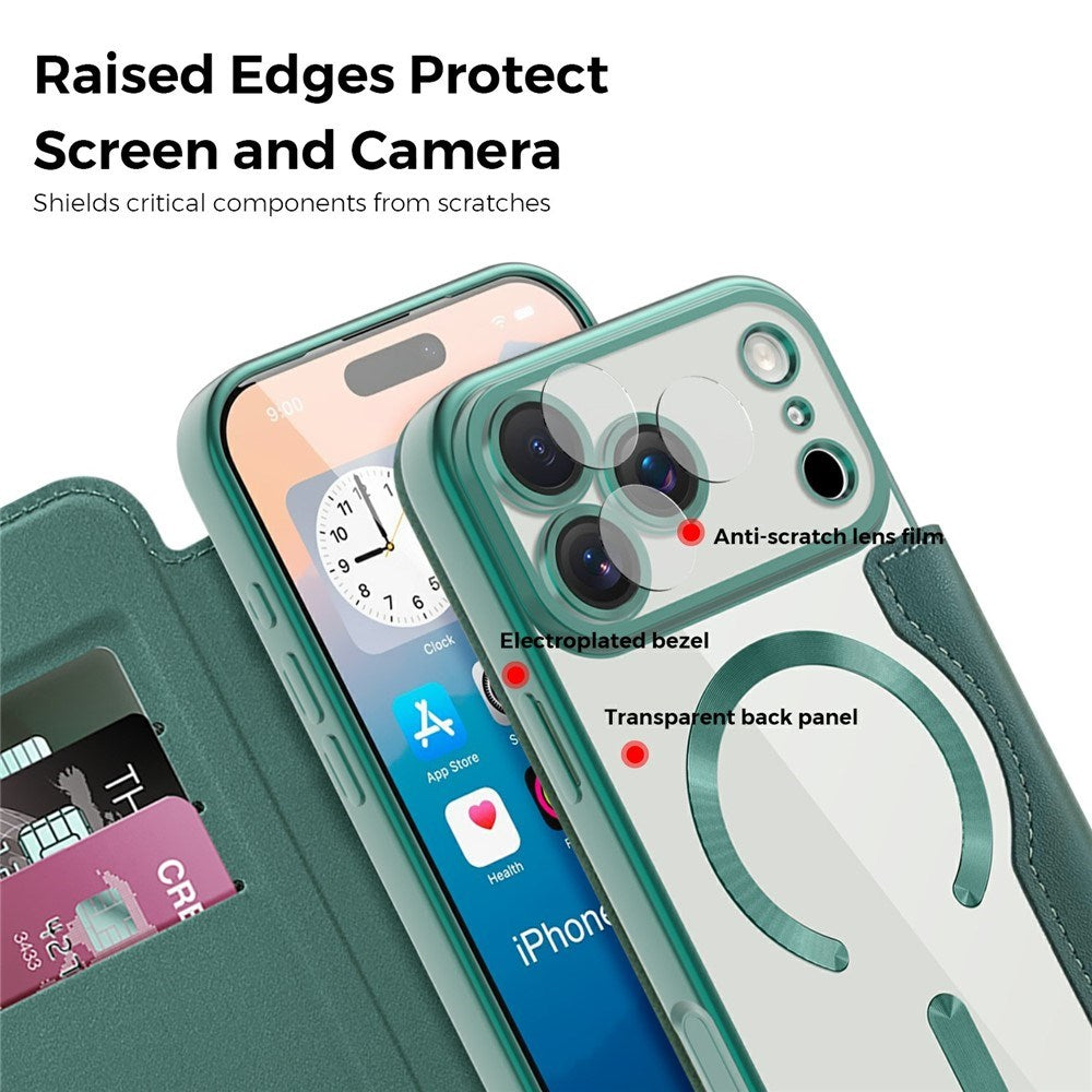 EIDERWOOD iPhone 17 Pro Flipp Deksel med Gjennomsiktig Bakside – MagSafe Kompatibel – Grønn
