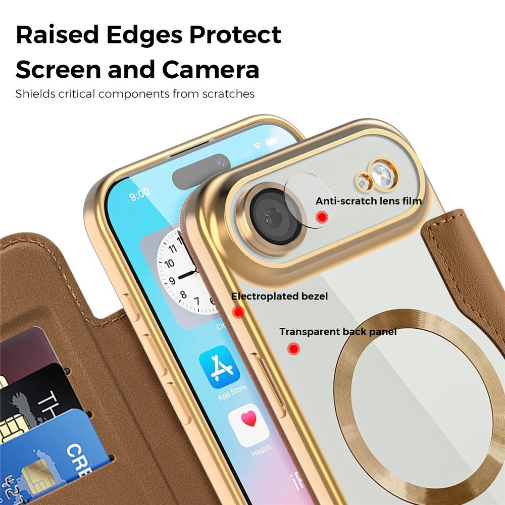 EIDERWOOD iPhone Air Flipp Deksel med Gjennomsiktig Bakside – MagSafe Kompatibel – Brun
