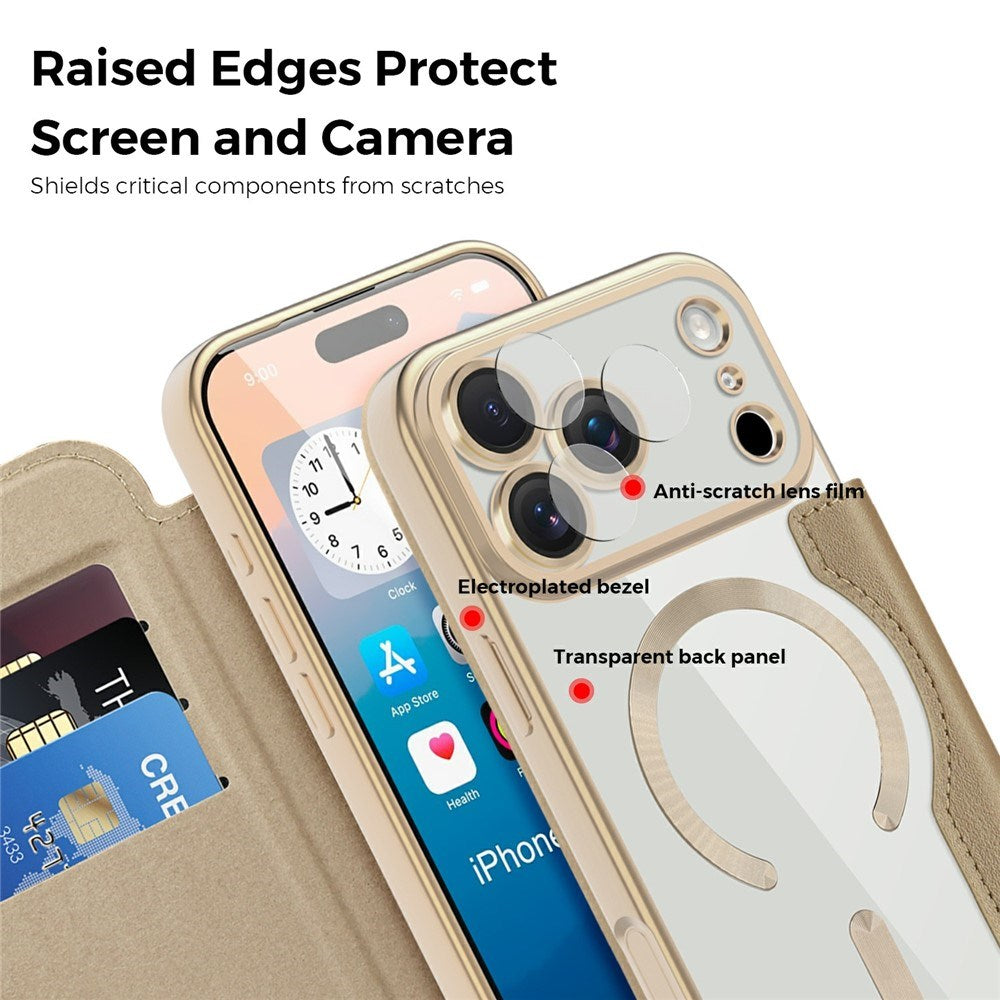 EIDERWOOD iPhone 17 Pro Max Flipp Deksel med Gjennomsiktig Bakside – MagSafe Kompatibel – Gull