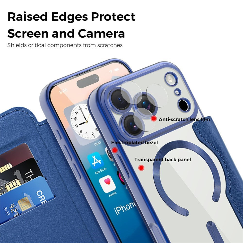 EIDERWOOD iPhone 17 Pro Max Flipp Deksel med Gjennomsiktig Bakside – MagSafe Kompatibel – Mørk Blå