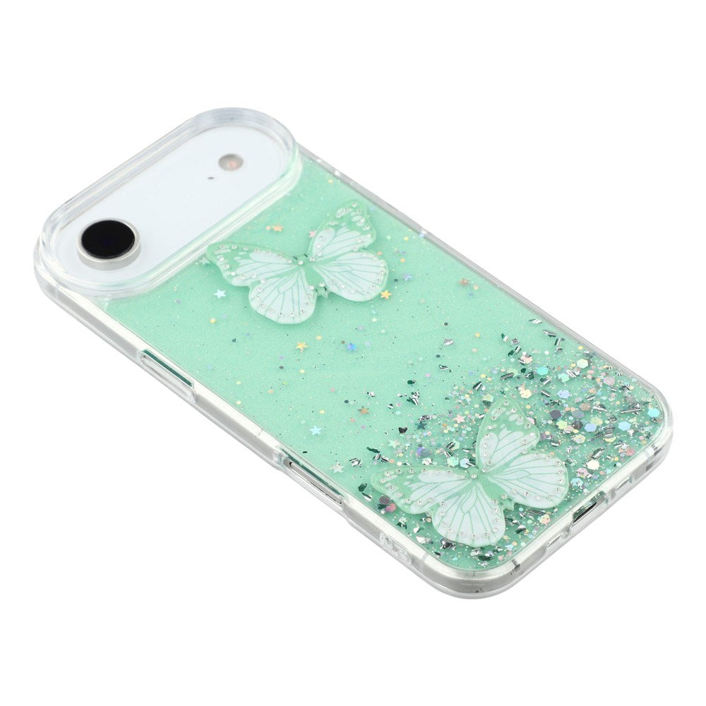 EIDERWOOD iPhone Air Fleksibelt Plast Deksel med Sommerfugler - Gjennomsiktig / Grønn