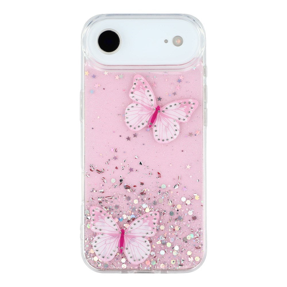 EIDERWOOD iPhone Air Fleksibelt Plast Deksel med Sommerfugler - Gjennomsiktig / Rosa