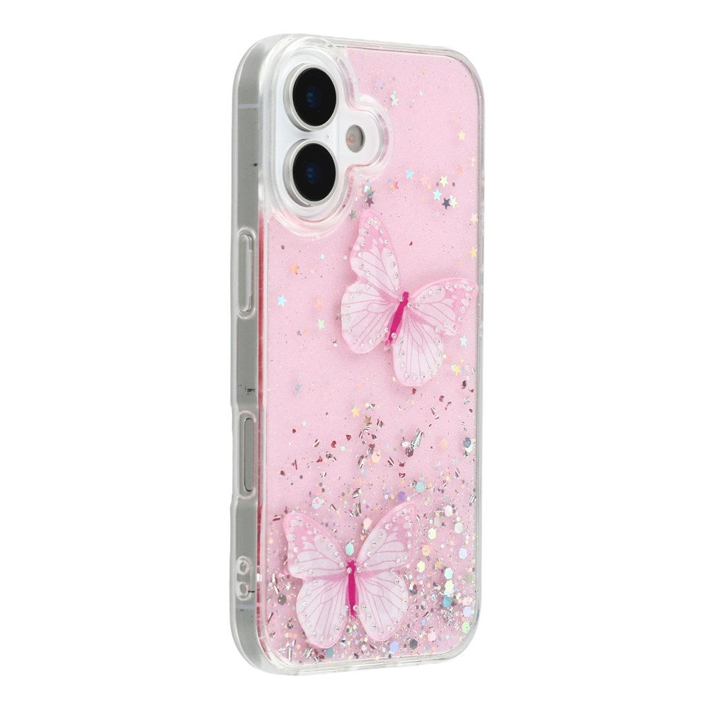 EIDERWOOD iPhone 17 Fleksibelt Plast Deksel med Sommerfugler - Gjennomsiktig / Rosa
