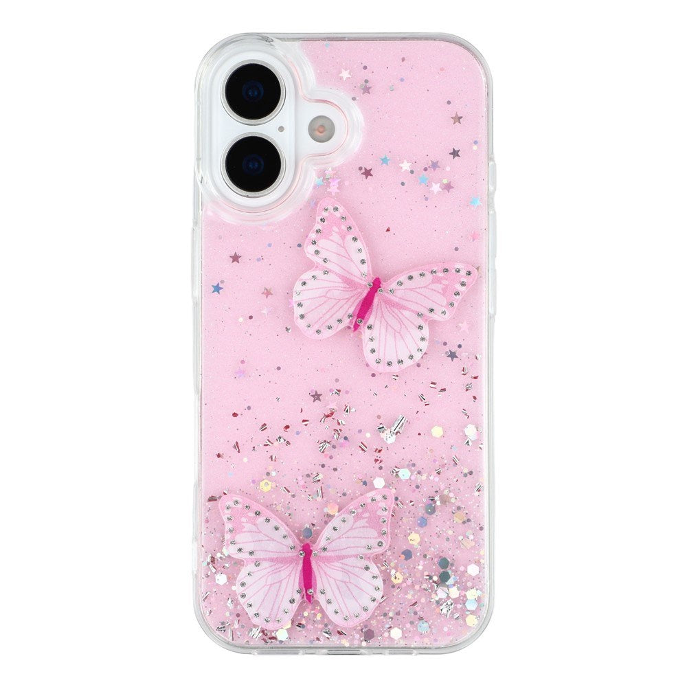 EIDERWOOD iPhone 17 Fleksibelt Plast Deksel med Sommerfugler - Gjennomsiktig / Rosa