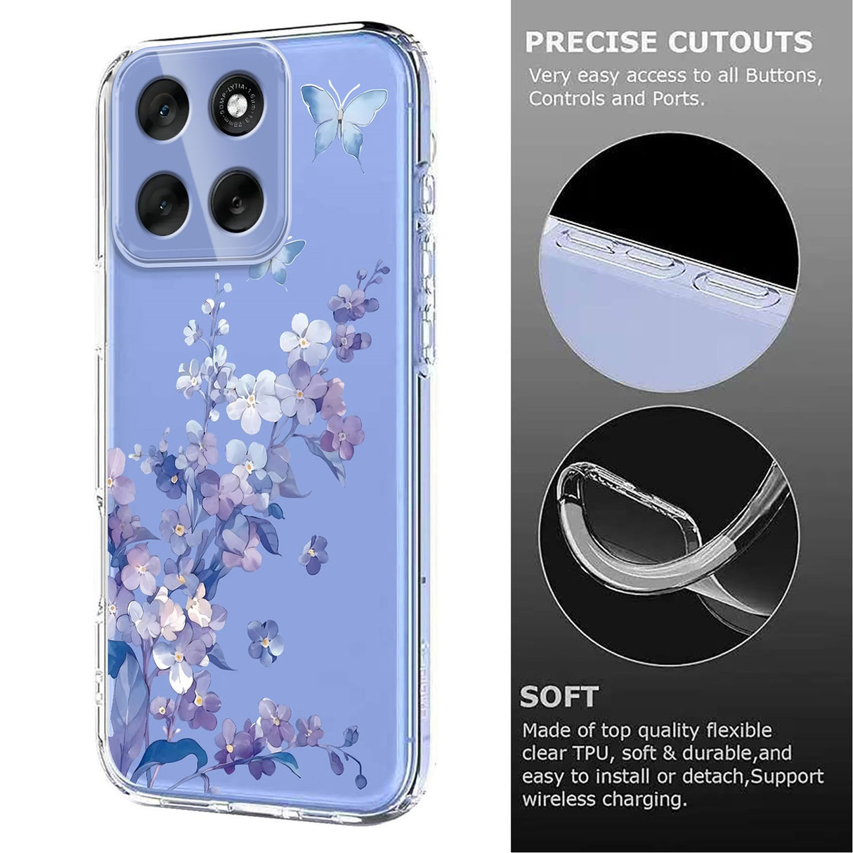 EIDERWOOD Motorola Moto G56 Fleksibelt Plast Deksel med Blomstermotiv - Gjennomsiktig / Fioler