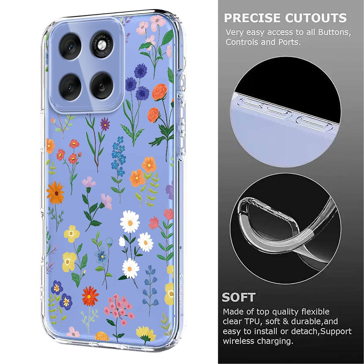 EIDERWOOD Motorola Moto G56 Fleksibelt Plast Deksel med Blomstermotiv - Gjennomsiktig / Ulike Blomster