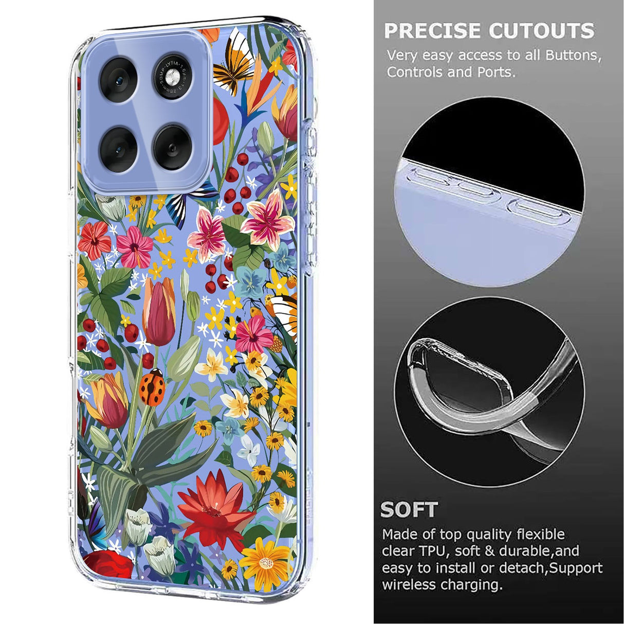 EIDERWOOD Motorola Moto G56 Fleksibelt Plast Deksel med Blomstermotiv - Gjennomsiktig / Liljer