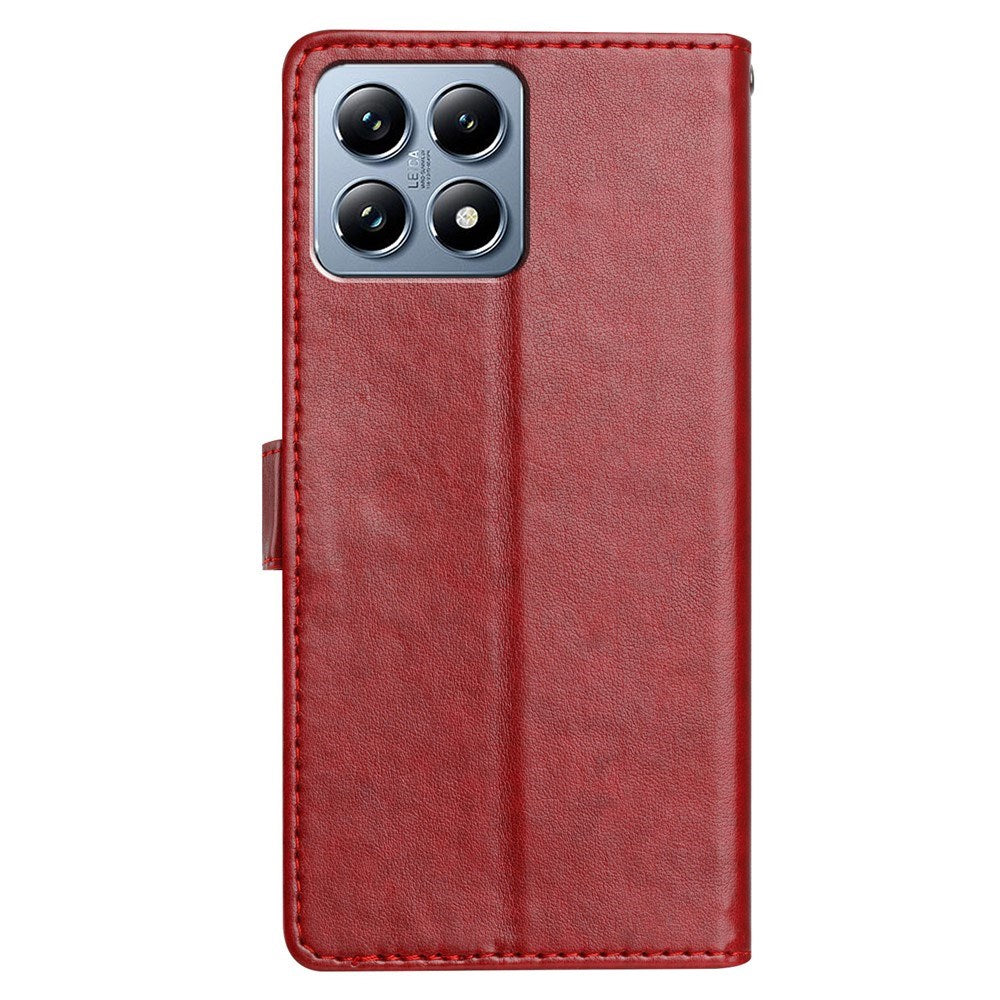 Xiaomi 15T EIDERWOOD Kunstskinn Flippdeksel med Kortholder & Stropp – Rød