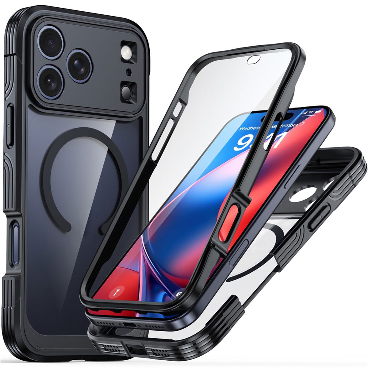 iPhone 18 Pro / 17 Pro Hybrid Plast Deksel m. Innebygd Skjermbeskyttelse - MagSafe Kompatibel - Gjennomsiktig / Svart