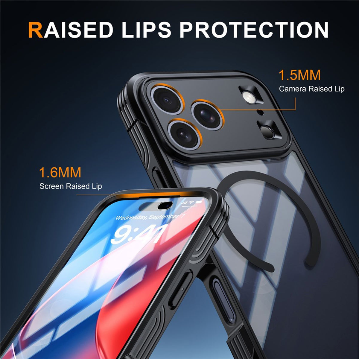 iPhone 18 Pro / 17 Pro Hybrid Plast Deksel m. Innebygd Skjermbeskyttelse - MagSafe Kompatibel - Gjennomsiktig / Svart