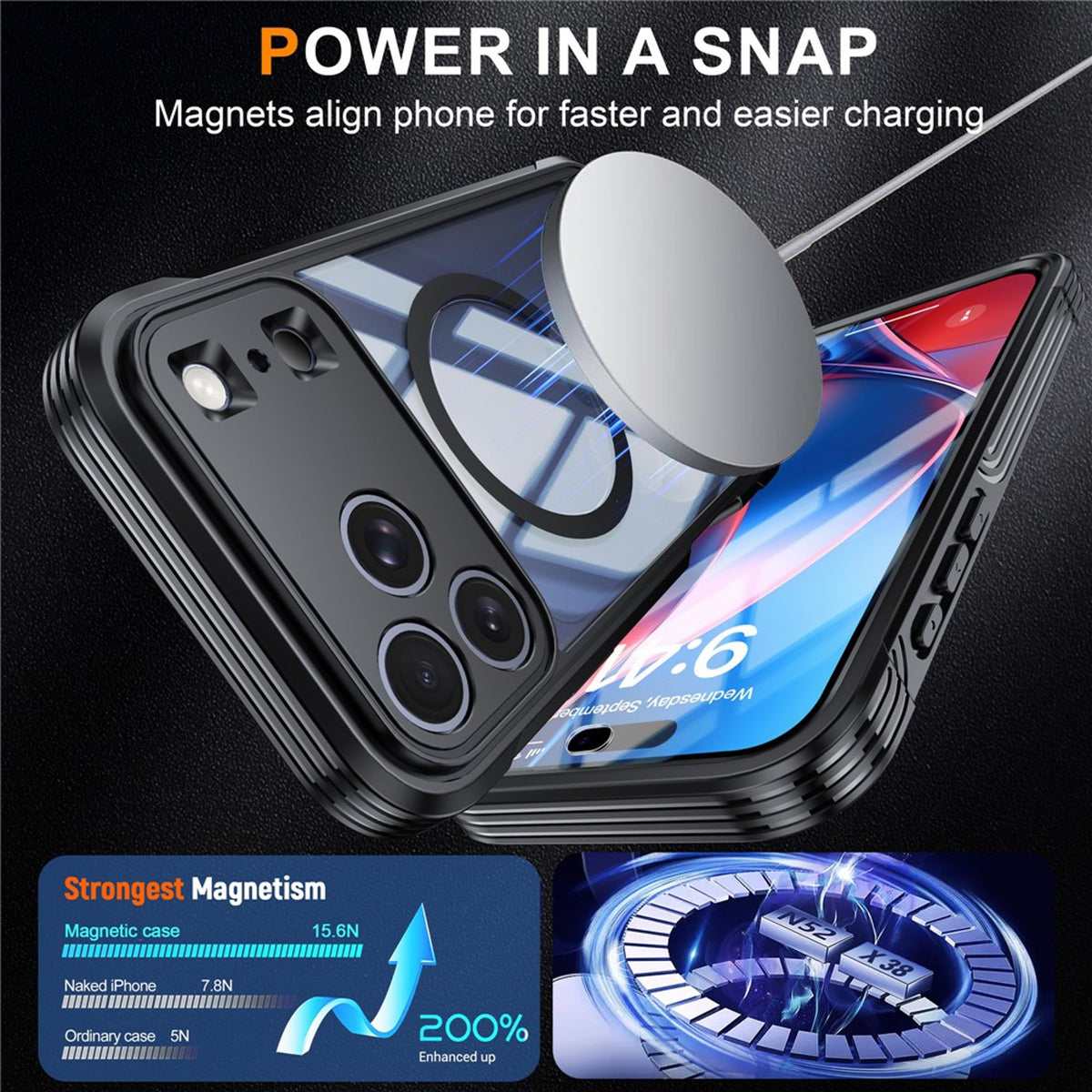 iPhone 18 Pro / 17 Pro Hybrid Plast Deksel m. Innebygd Skjermbeskyttelse - MagSafe Kompatibel - Gjennomsiktig / Svart