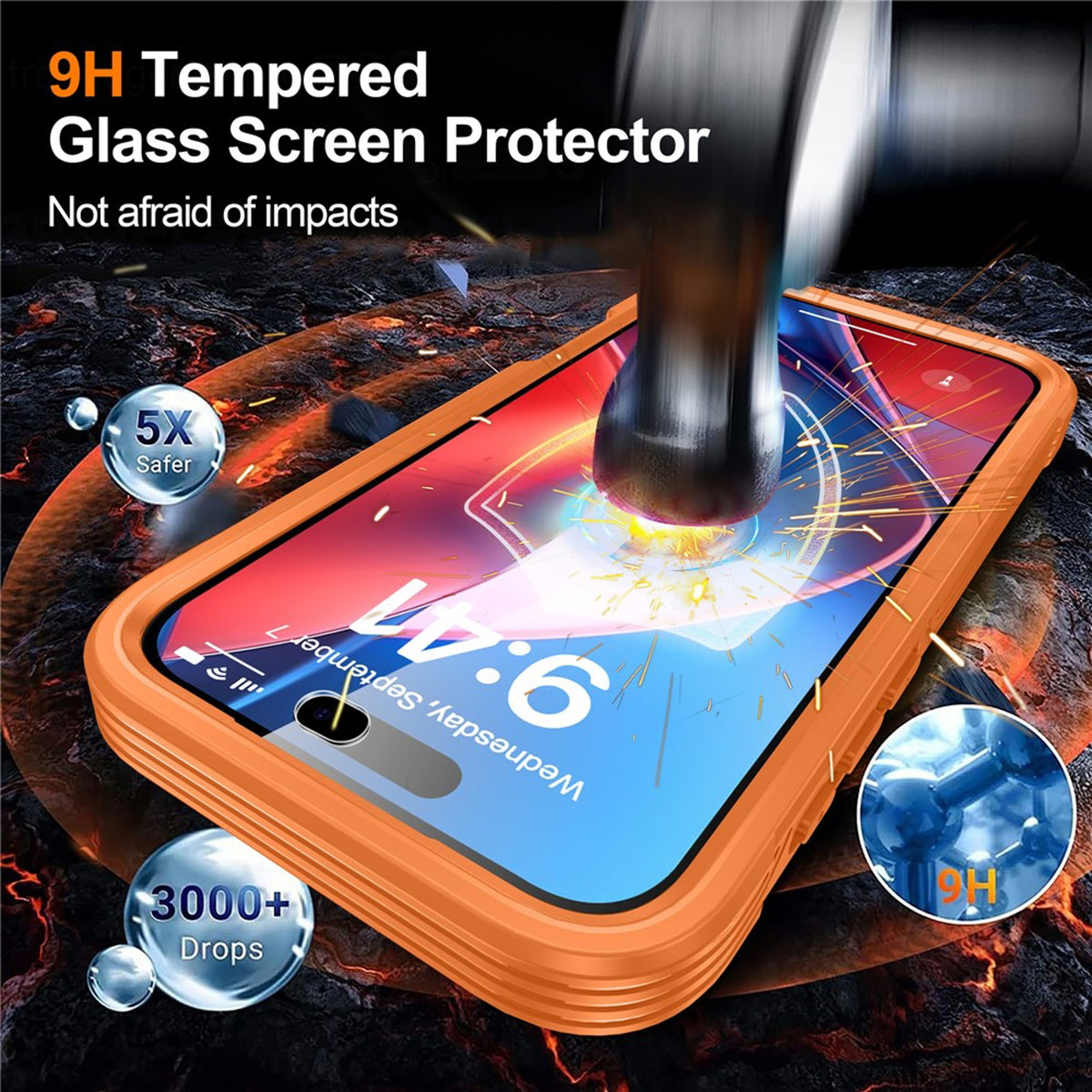 iPhone 18 Pro Max / 17 Pro Max Hybrid Plast Deksel m. Innebygd Skjermbeskyttelse - MagSafe Kompatibel - Gjennomsiktig / Oransje