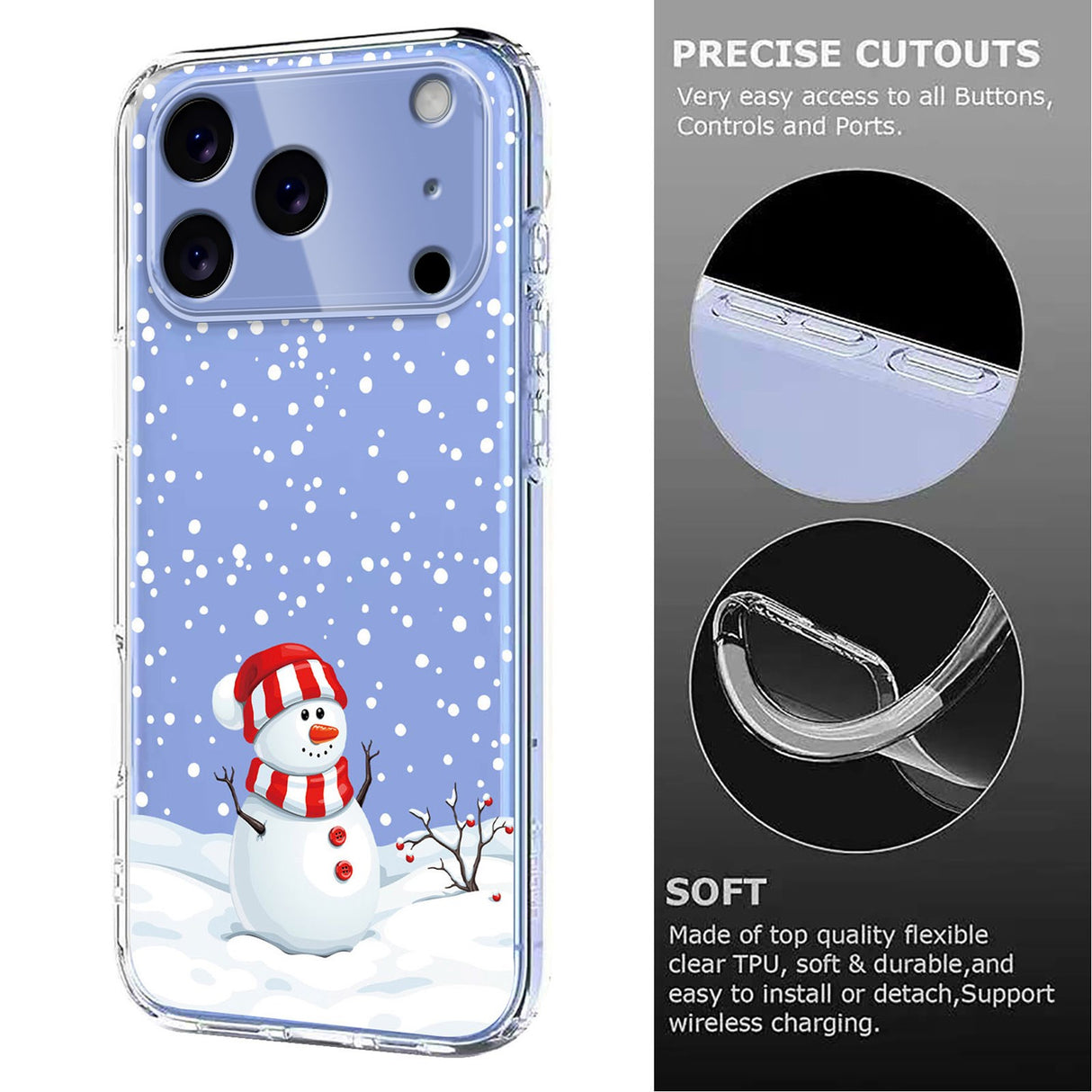 EIDERWOOD iPhone 17 Pro Fleksibelt Plast Juledeksel med Motiv - Gjennomsiktig / Snømann