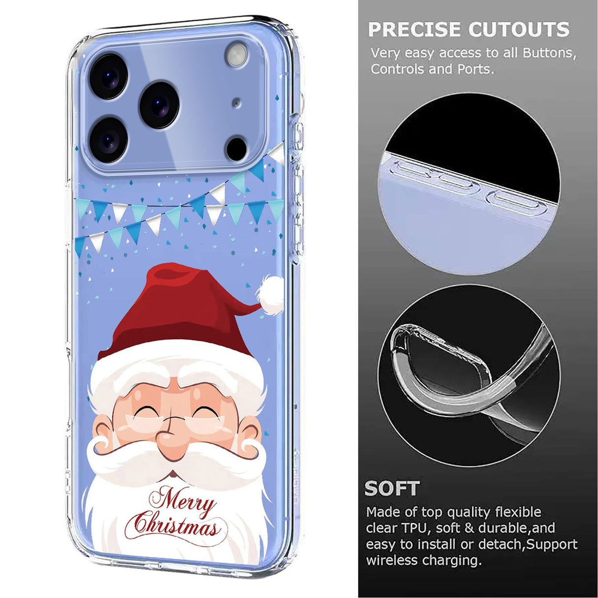 EIDERWOOD iPhone 17 Pro Fleksibelt Plast Juledeksel med Motiv - Gjennomsiktig / Julenissen