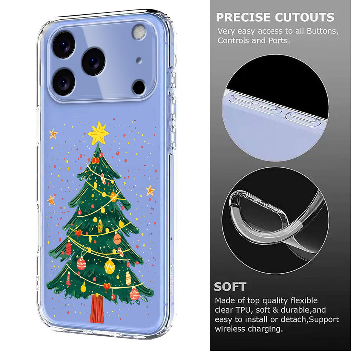 EIDERWOOD iPhone 17 Pro Fleksibelt Plast Juledeksel med Motiv - Gjennomsiktig / Juletre