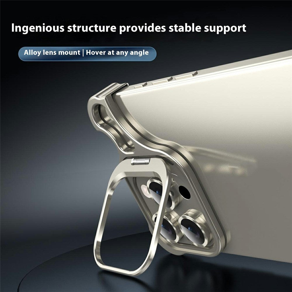 iPhone 16 Pro Todelt Metall Bumper Deksel m. Støttefunksjon & Linsebeskytter - Gull