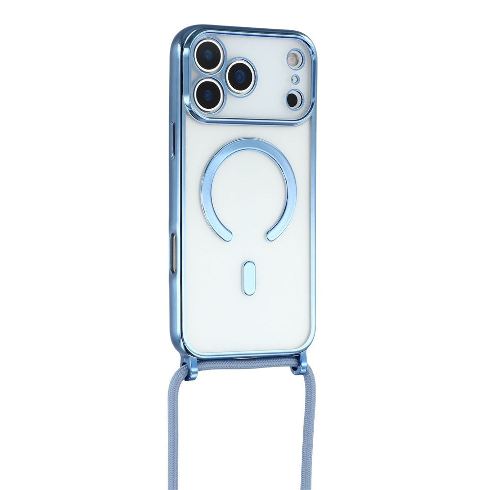 EIDERWOOD iPhone 17 Pro Max Fleksibelt Plast Deksel med Justerbar Stropp - MagSafe Kompatibel - Gjennomsiktig / Blå