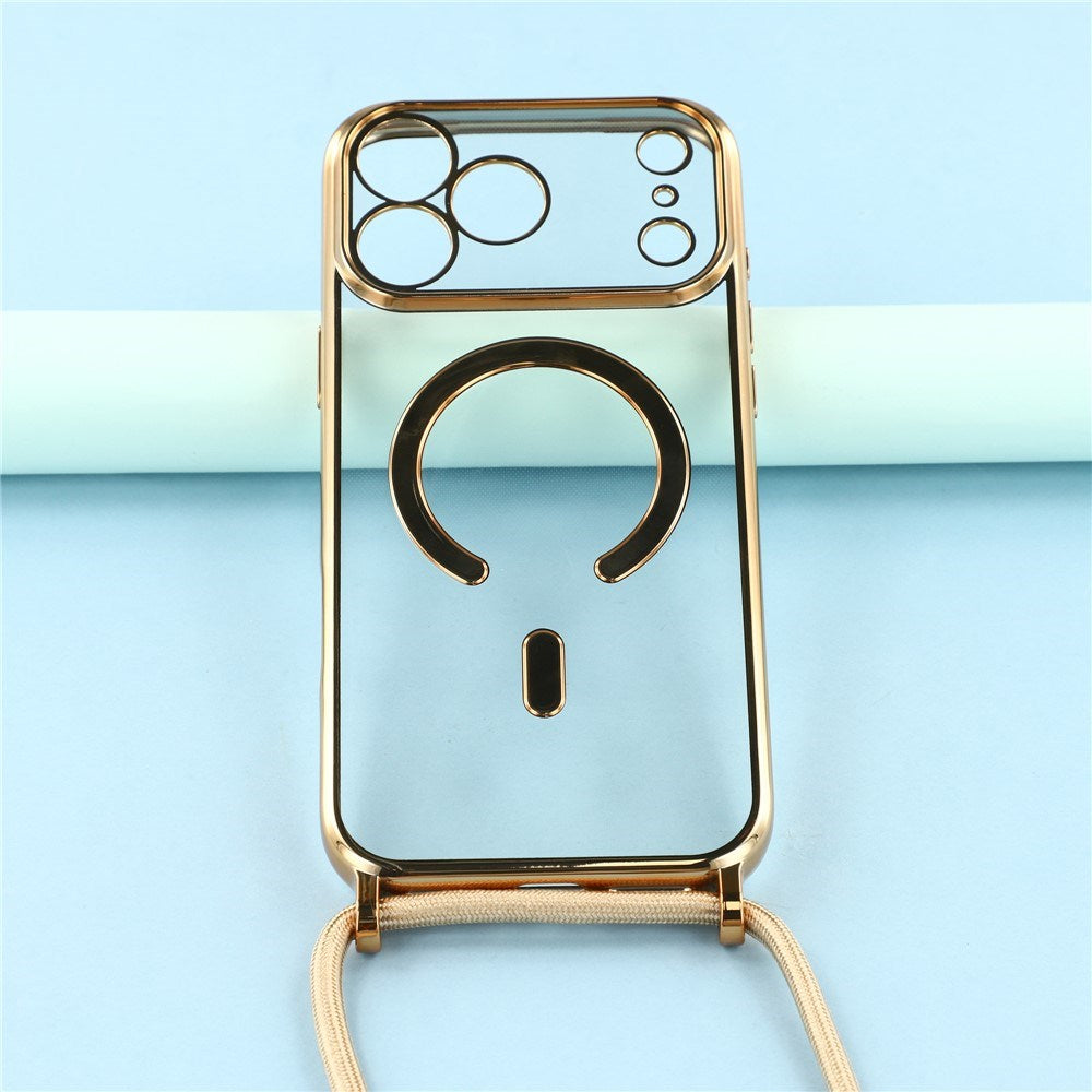 EIDERWOOD iPhone 17 Pro Max Fleksibelt Plast Deksel med Justerbar Stropp - MagSafe Kompatibel - Gjennomsiktig / Gull