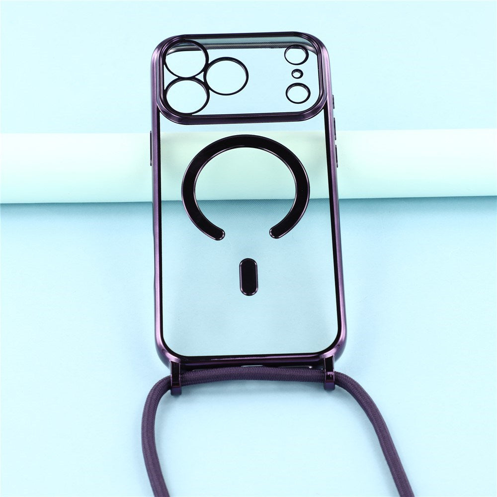 EIDERWOOD iPhone 17 Pro Max Fleksibelt Plast Deksel med Justerbar Stropp - MagSafe Kompatibel - Gjennomsiktig / Lilla