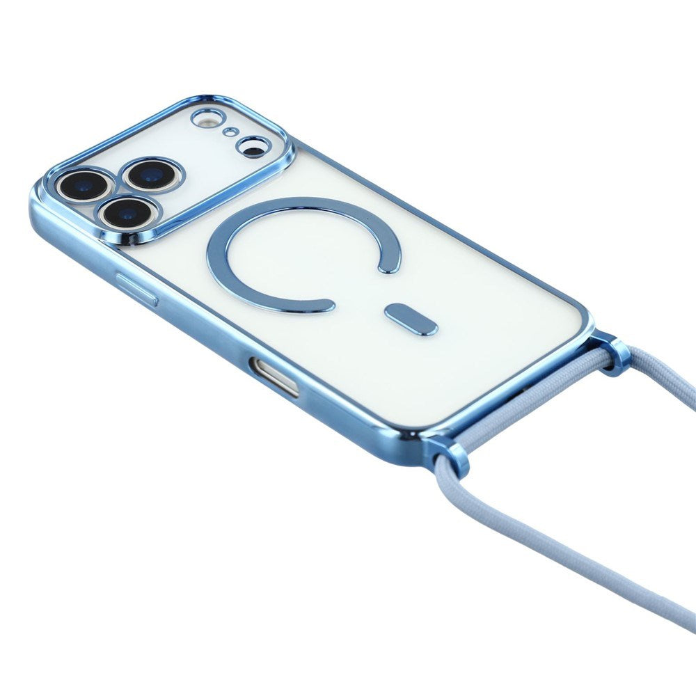 EIDERWOOD iPhone 17 Pro Fleksibelt Plast Deksel med Justerbar Stropp - MagSafe Kompatibel - Gjennomsiktig / Blå