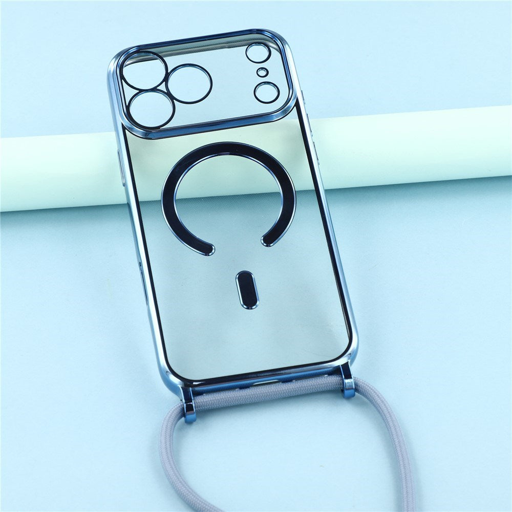 EIDERWOOD iPhone 17 Pro Fleksibelt Plast Deksel med Justerbar Stropp - MagSafe Kompatibel - Gjennomsiktig / Blå