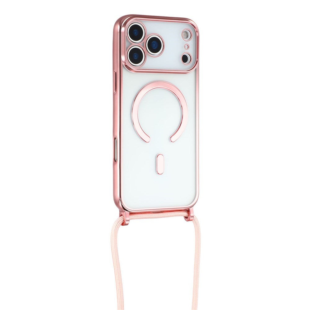 EIDERWOOD iPhone 17 Pro Fleksibelt Plast Deksel med Justerbar Stropp - MagSafe Kompatibel - Gjennomsiktig / Rosa