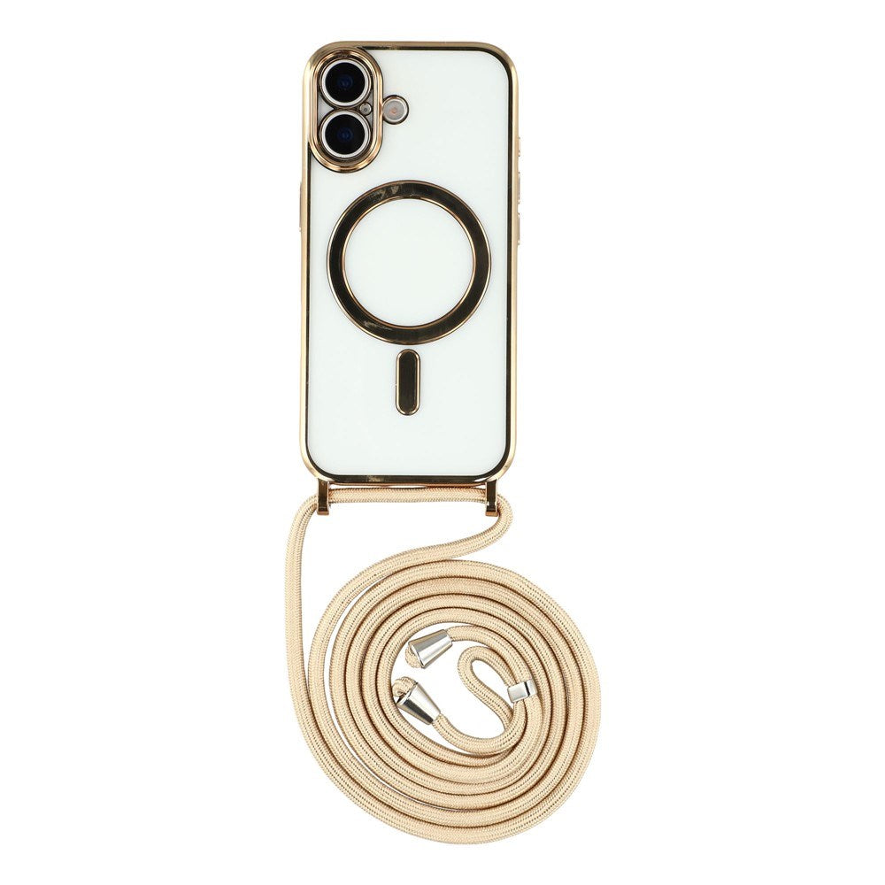 EIDERWOOD iPhone 17 Fleksibelt Plast Deksel med Justerbar Stropp - MagSafe Kompatibel - Gjennomsiktig / Gull