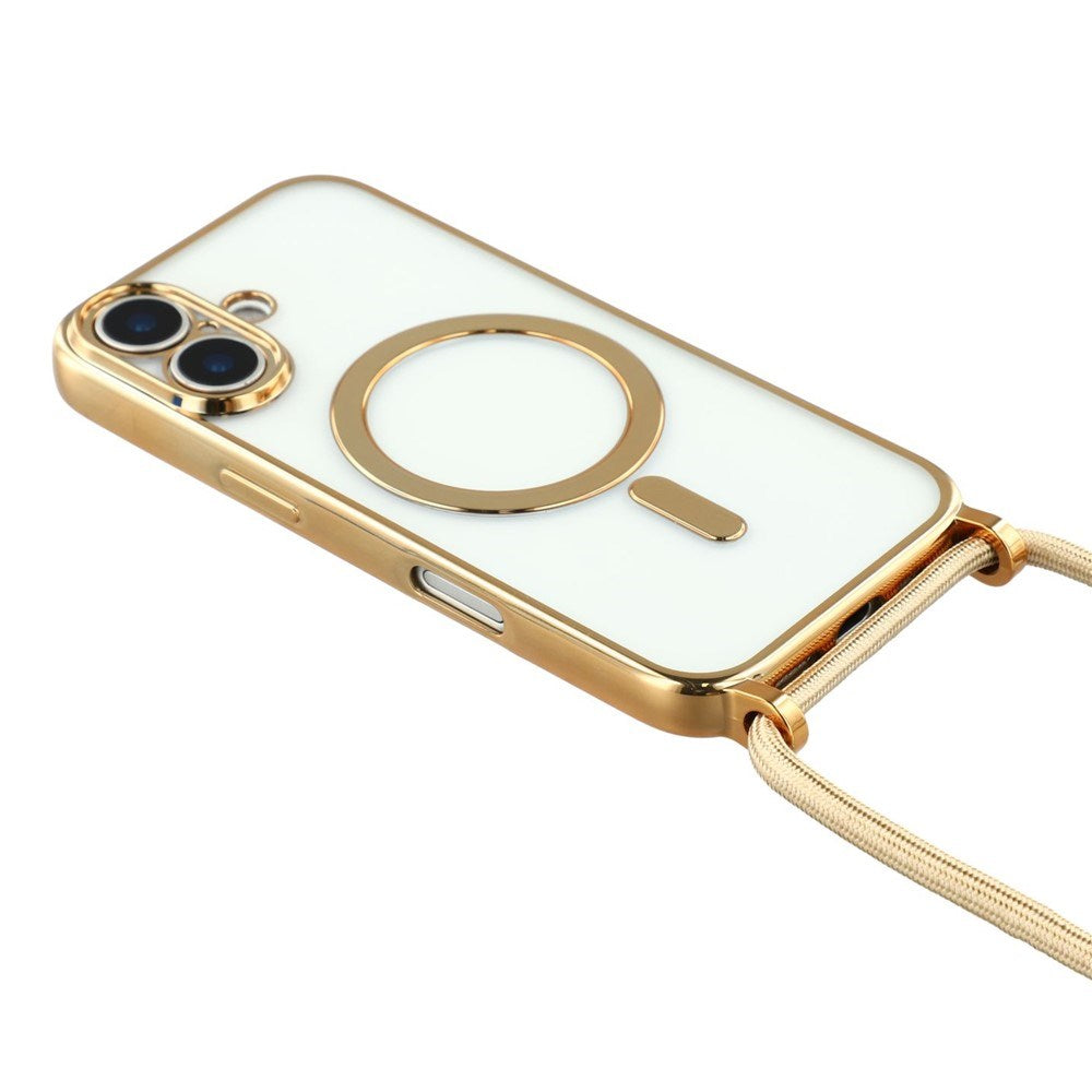 EIDERWOOD iPhone 17 Fleksibelt Plast Deksel med Justerbar Stropp - MagSafe Kompatibel - Gjennomsiktig / Gull