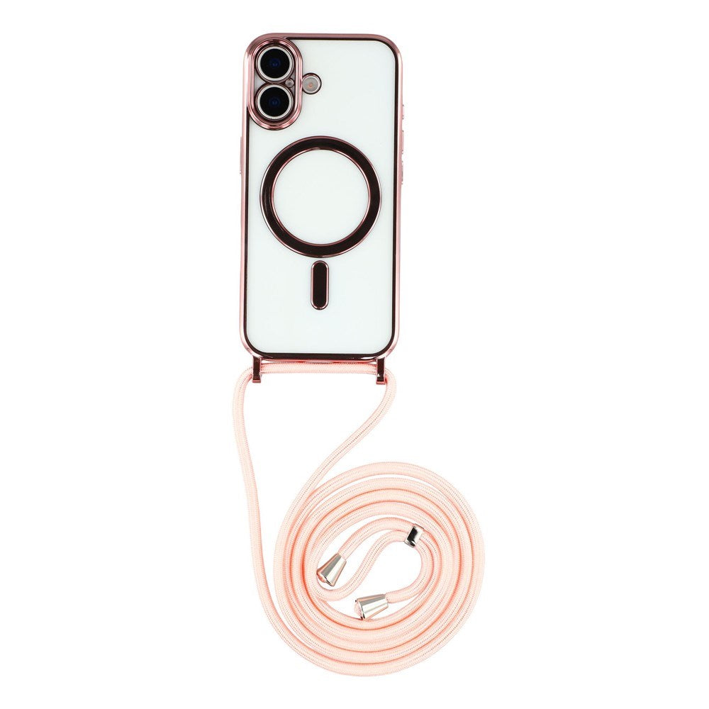EIDERWOOD iPhone 17 Fleksibelt Plast Deksel med Justerbar Stropp - MagSafe Kompatibel - Gjennomsiktig / Rosa
