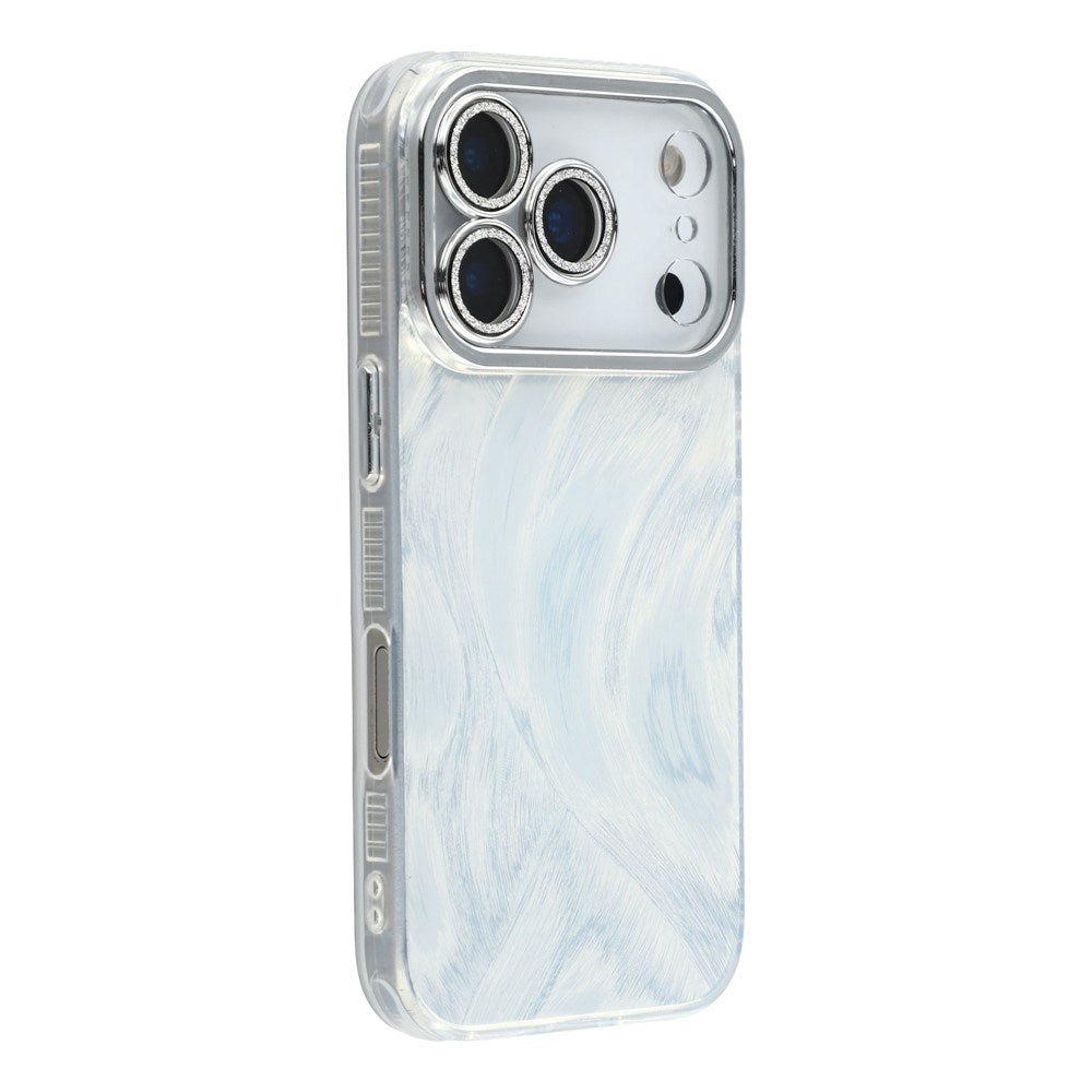 EIDERWOOD iPhone 17 Pro Hybrid Plast Deksel m. Innebygd Kameralinsebeskyttelse - Penselstrøkmønster / Sølv