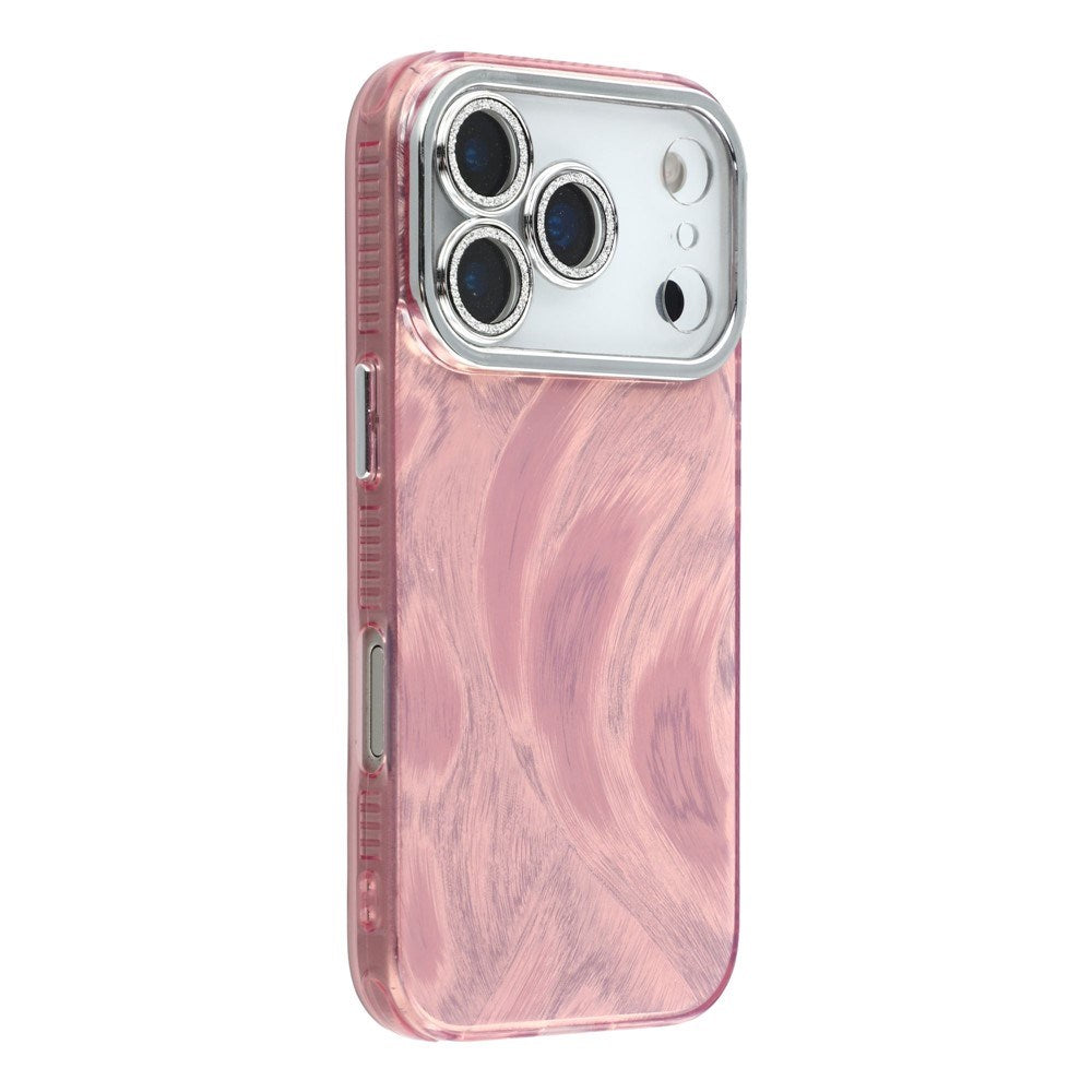EIDERWOOD iPhone 17 Pro Hybrid Plast Deksel m. Innebygd Kameralinsebeskyttelse - Penselstrøkmønster / Rosa