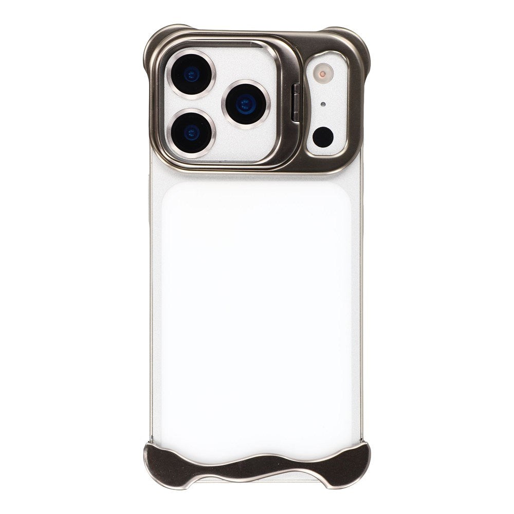 iPhone 17 Pro Todelt Metall Bumper Deksel m. Støttefunksjon & Linsebeskytter - Titanium