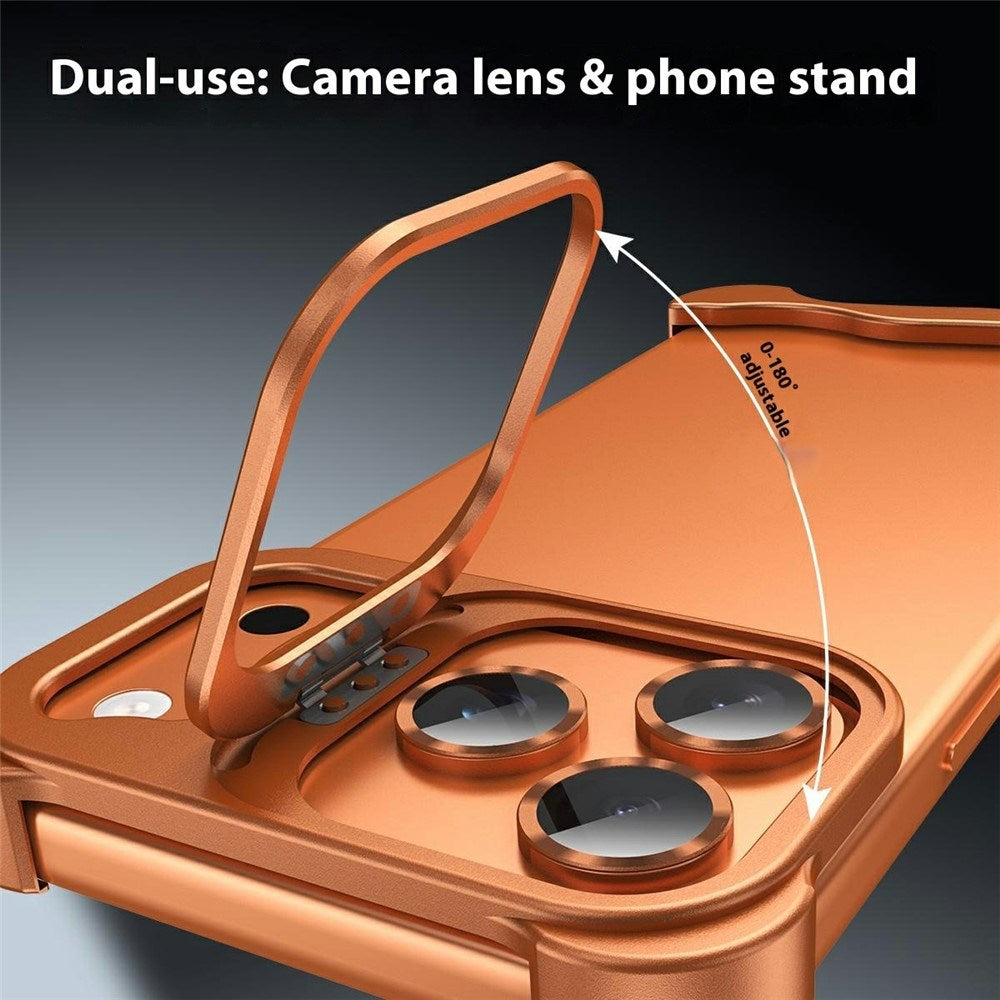 iPhone 17 Pro Todelt Metall Bumper Deksel m. Støttefunksjon & Linsebeskytter - Sølv