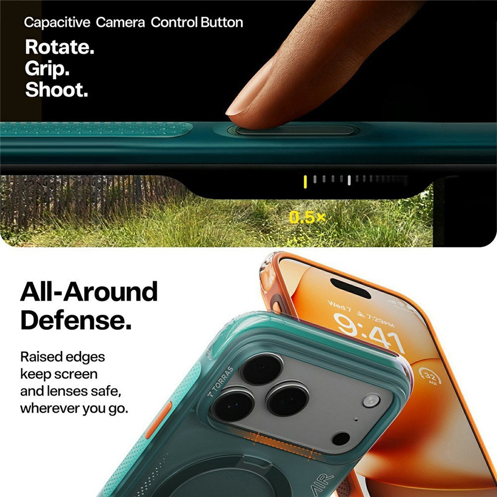 iPhone 17 Pro TORRAS Ostand Q3 Air Deksel m. Kickstand - MagSafe Kompatibel - Grønn