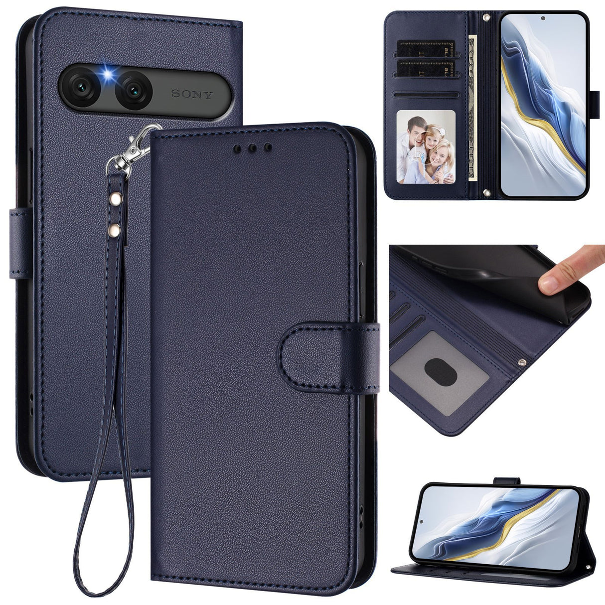 EIDERWOOD Sony Xperia 10 VII Kunstskinn Flip Deksel m. Kortholder & Stropp - Mørkblå