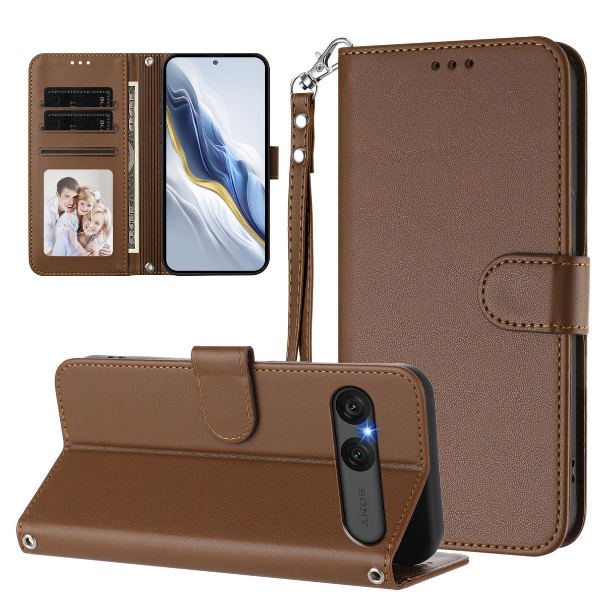 EIDERWOOD Sony Xperia 10 VII Kunstskinn Flip Deksel m. Kortholder & Stropp - Brun