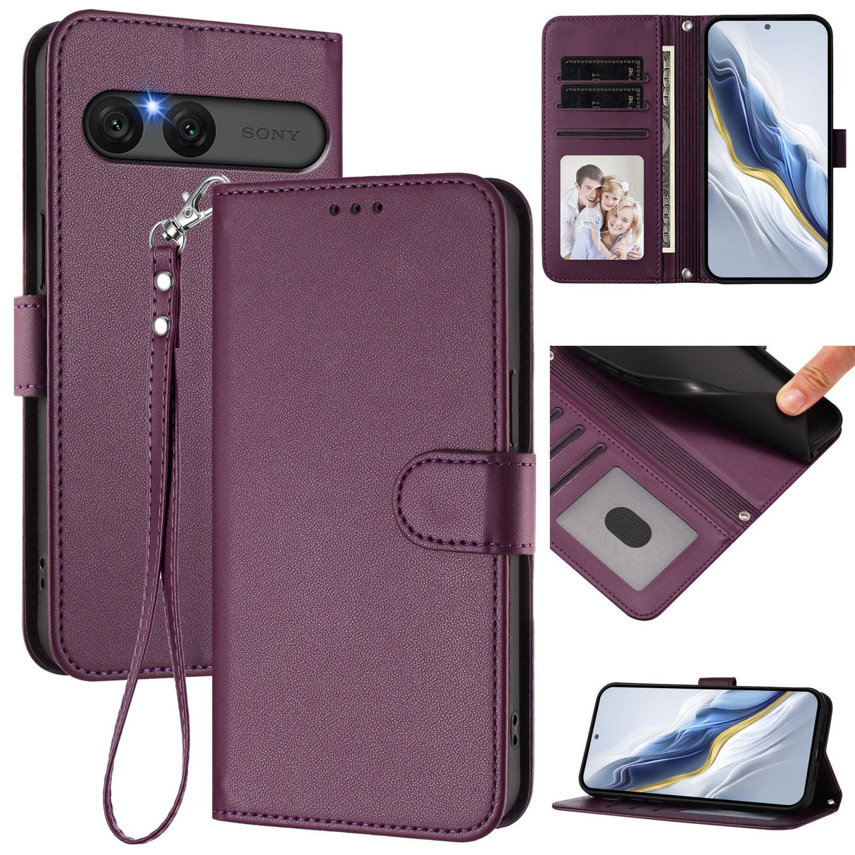 EIDERWOOD Sony Xperia 10 VII Kunstskinn Flip Deksel m. Kortholder & Stropp - Lilla