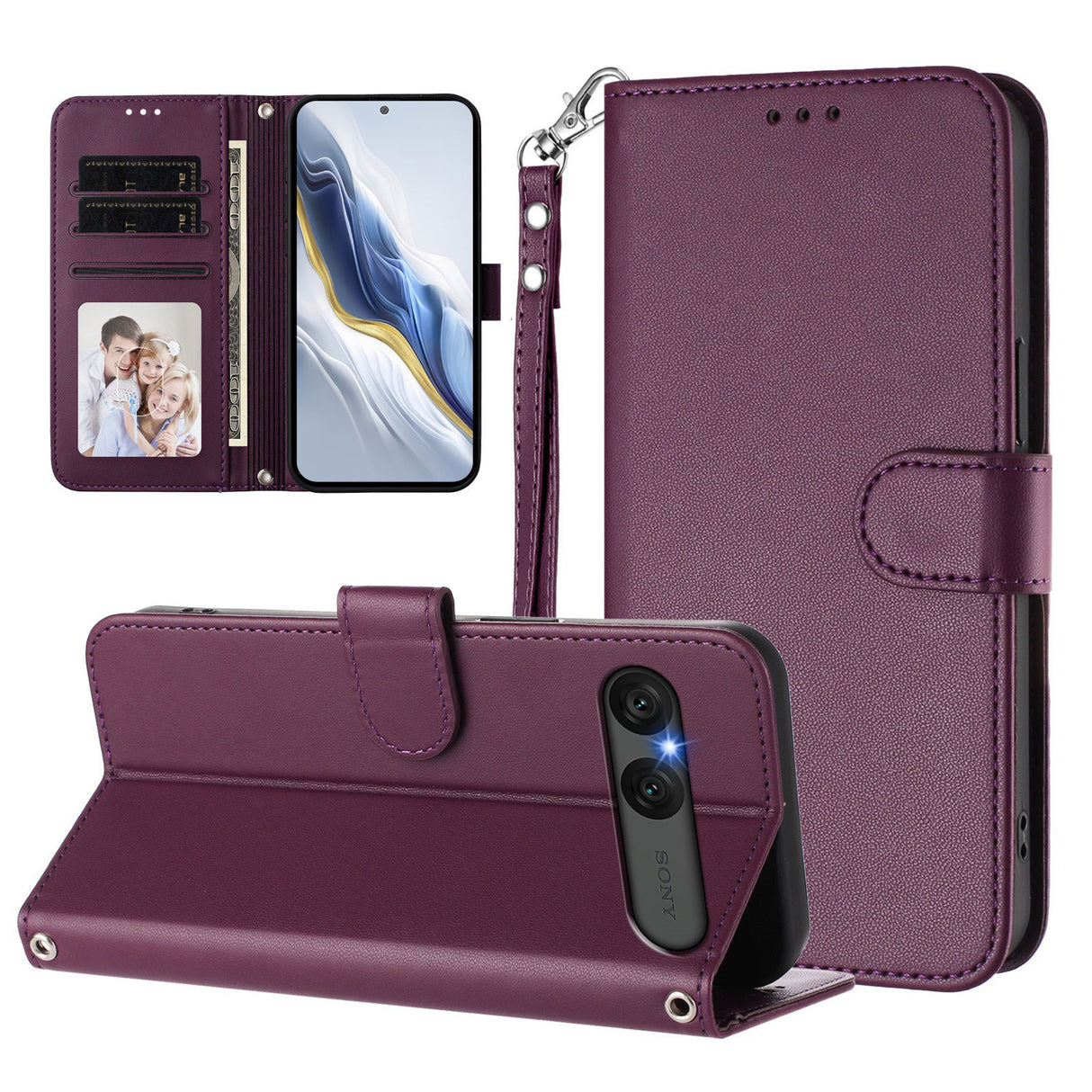 EIDERWOOD Sony Xperia 10 VII Kunstskinn Flip Deksel m. Kortholder & Stropp - Lilla