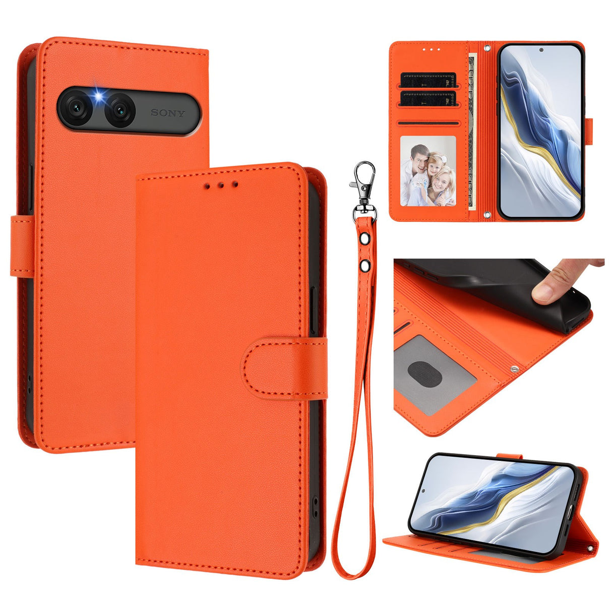 EIDERWOOD Sony Xperia 10 VII Kunstskinn Flip Deksel m. Kortholder & Stropp - Oransje