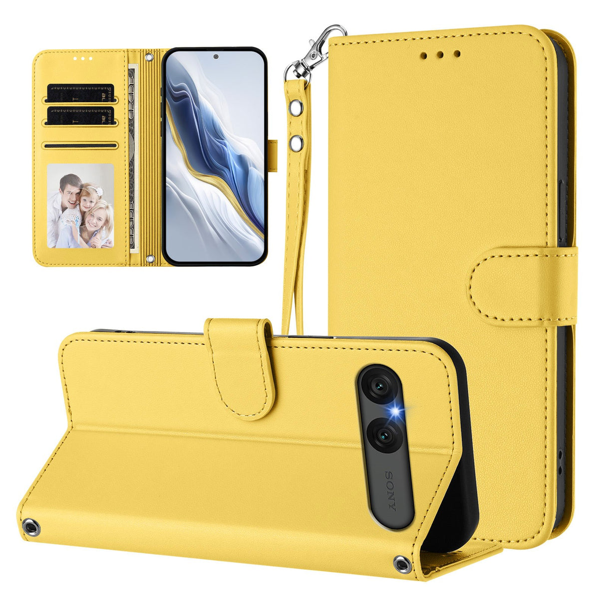 EIDERWOOD Sony Xperia 10 VII Kunstskinn Flip Deksel m. Kortholder & Stropp - Gul