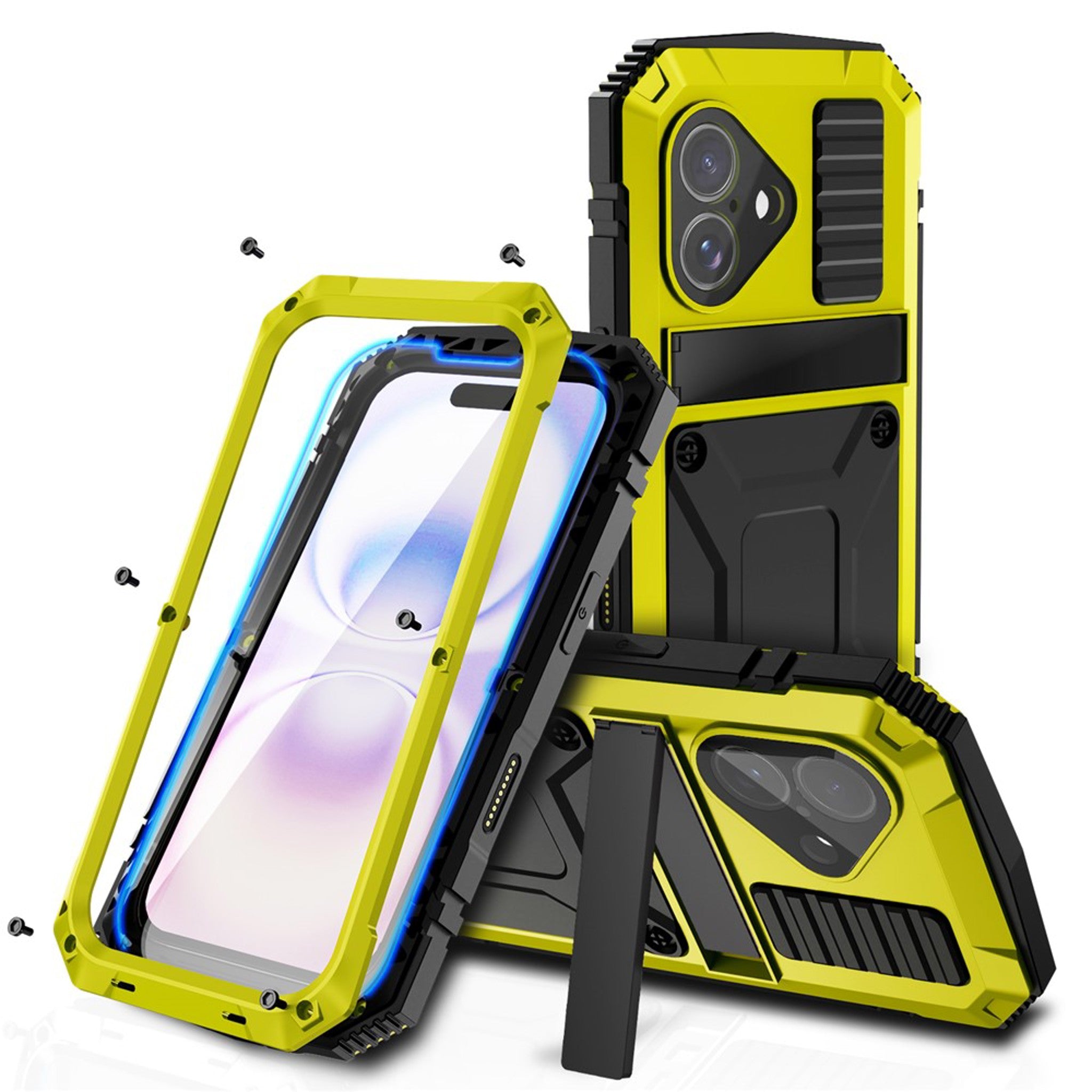 iPhone 17 R-JUST Hybrid Robust Deksel m. Innebygd Skjermbeskyttelse & Kickstand - Gul
