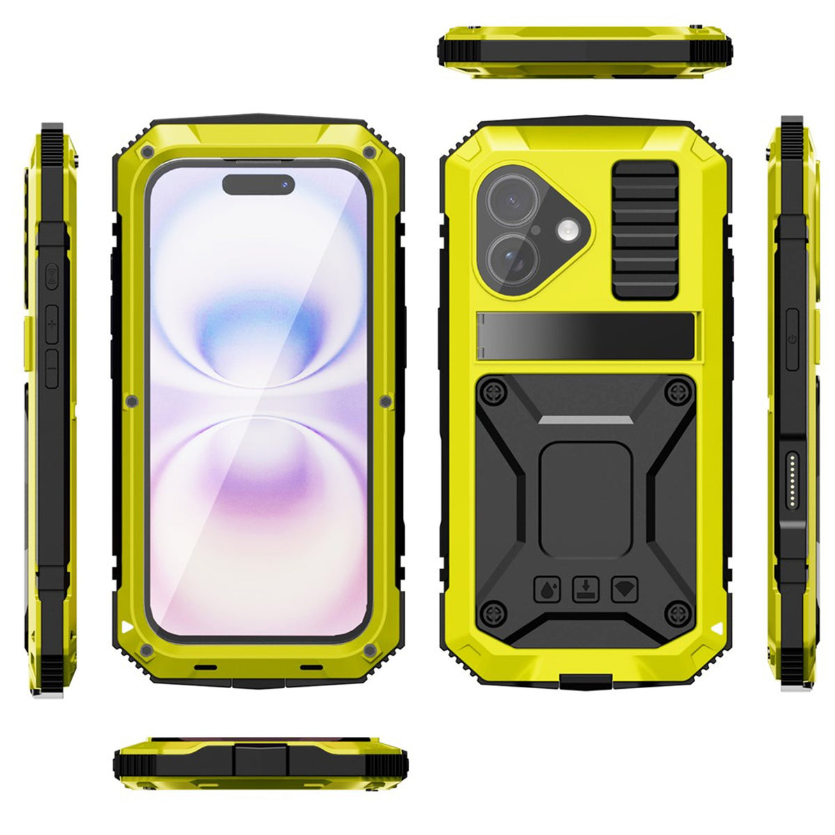 iPhone 17 R-JUST Hybrid Robust Deksel m. Innebygd Skjermbeskyttelse & Kickstand - Gul