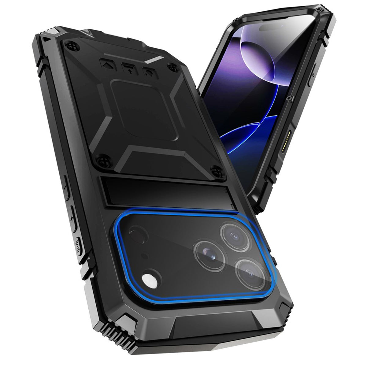iPhone 18 Pro / 17 Pro R-JUST Hybrid Robust Deksel m. Innebygd Skjermbeskyttelse & Kickstand - Svart