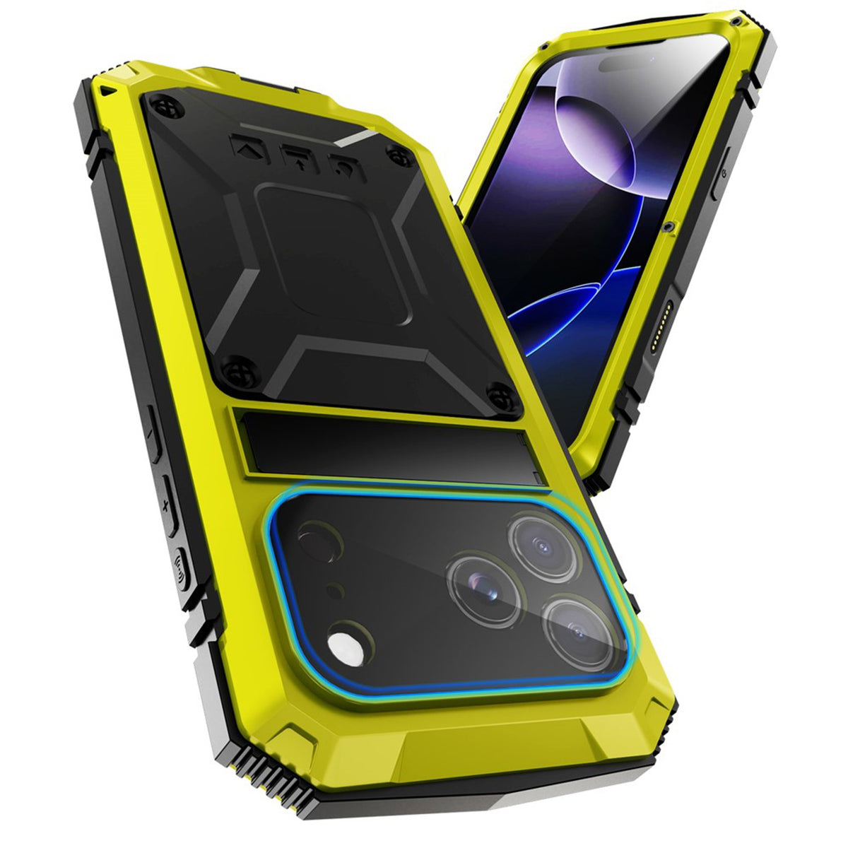 iPhone 18 Pro / 17 Pro R-JUST Hybrid Robust Deksel m. Innebygd Skjermbeskyttelse & Kickstand - Gul