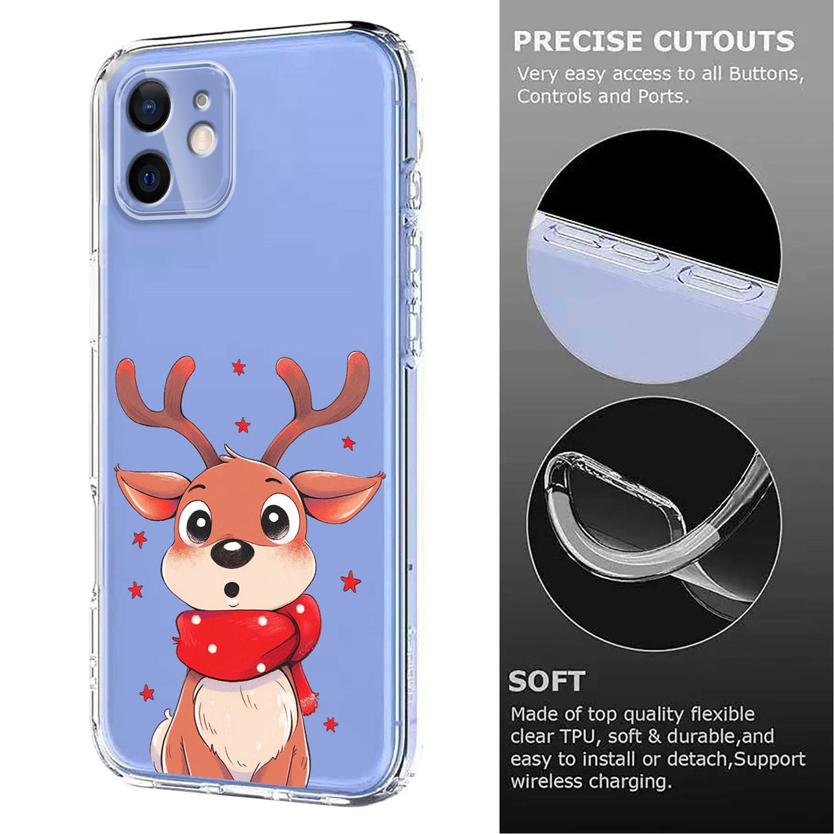 EIDERWOOD iPhone 12 / 12 Pro Fleksibelt Plast Juledeksel med Motiv - Gjennomsiktig / Reinsdyr