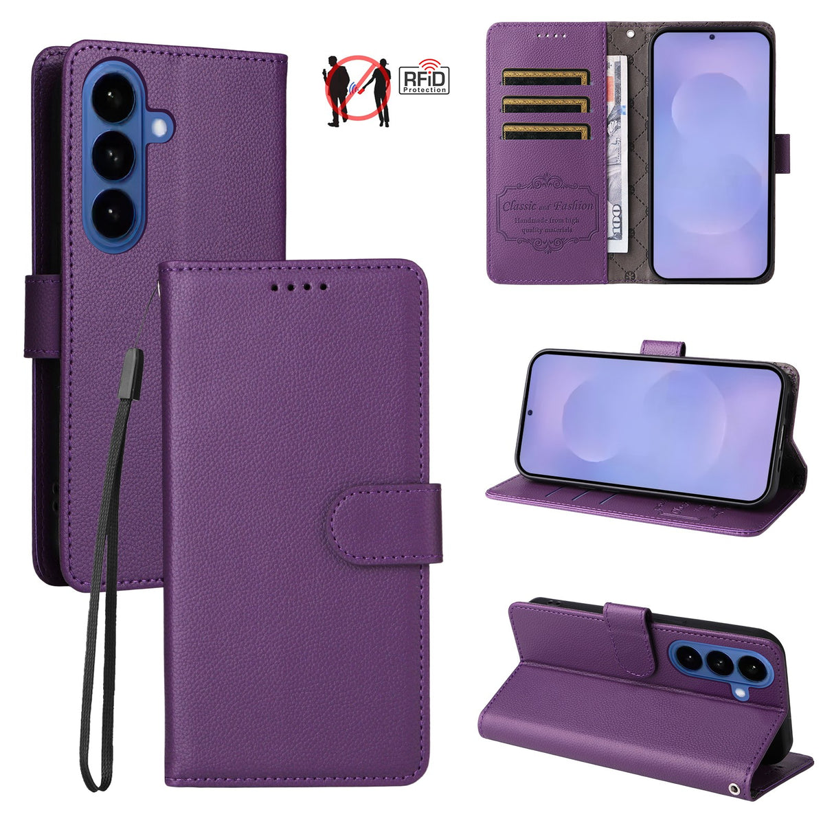 Samsung Galaxy S26 EIDERWOOD Kunstskinn Flip Deksel m. Strop - Lilla