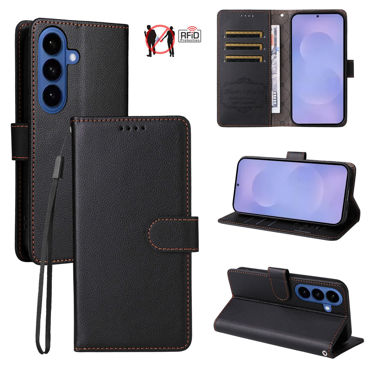Samsung Galaxy S26 EIDERWOOD Kunstskinn Flip Deksel m. Strop - Svart