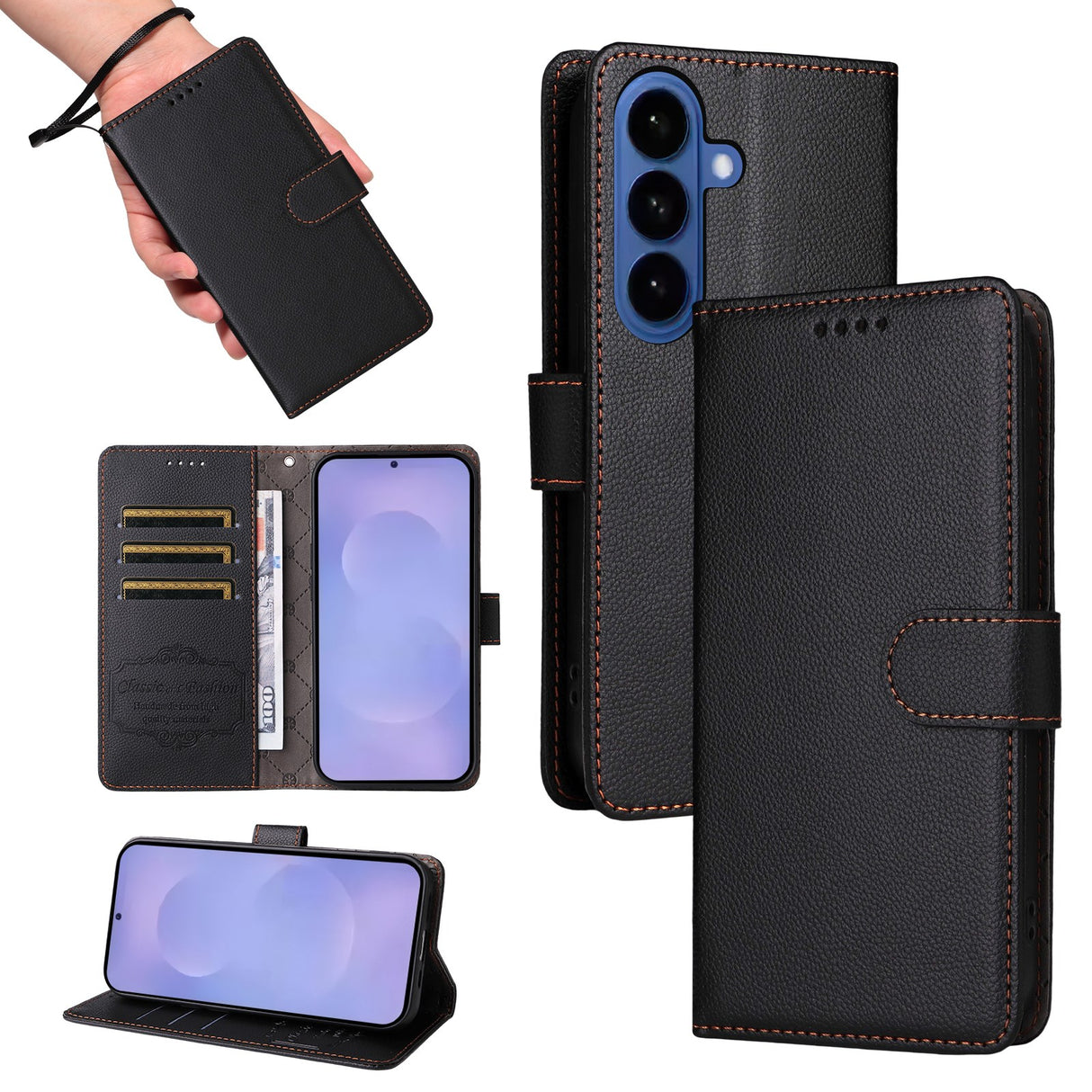Samsung Galaxy S26 EIDERWOOD Kunstskinn Flip Deksel m. Strop - Svart