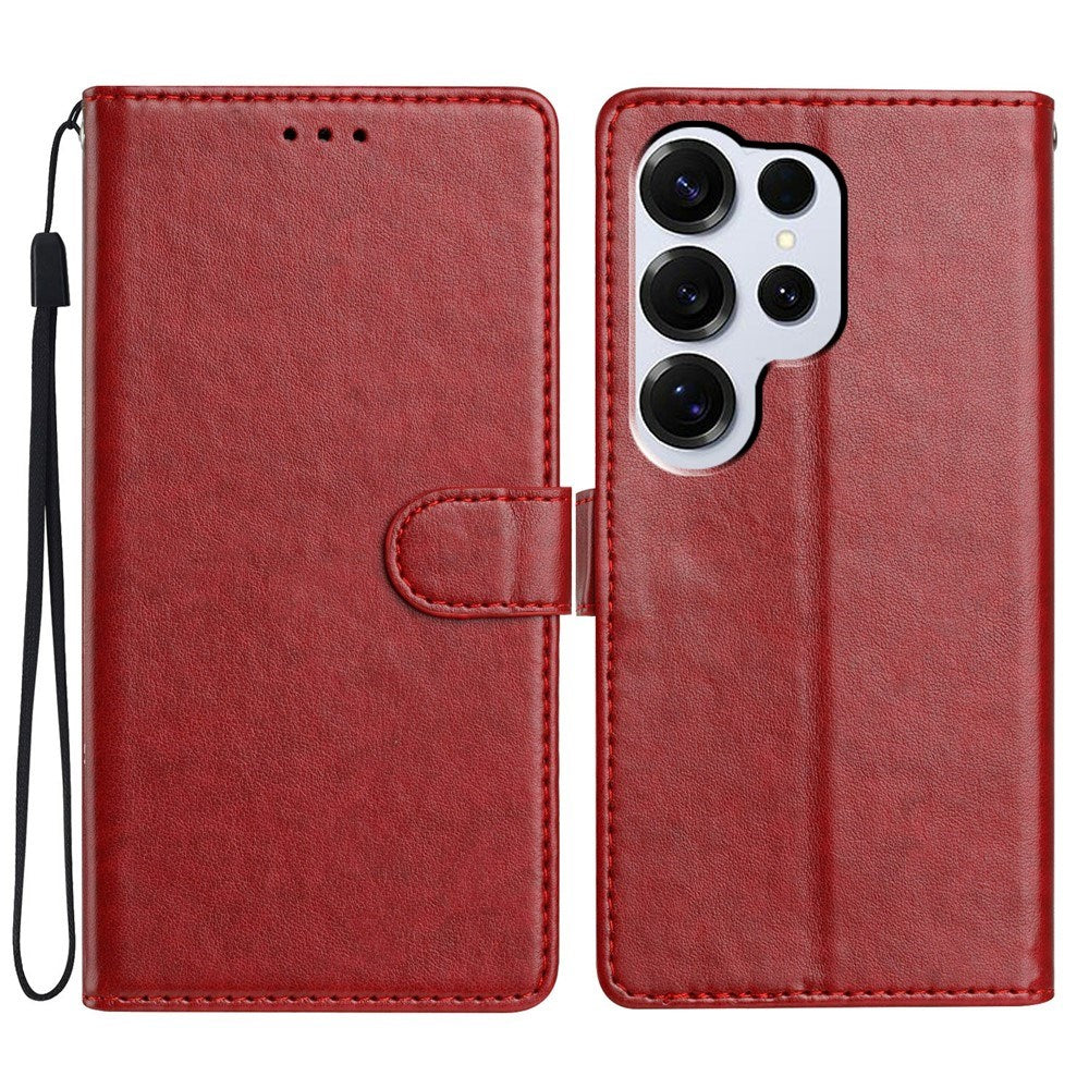 Samsung Galaxy S26 Ultra EIDERWOOD Kunstskinn Deksel med Stropp & Kortholder – Rød