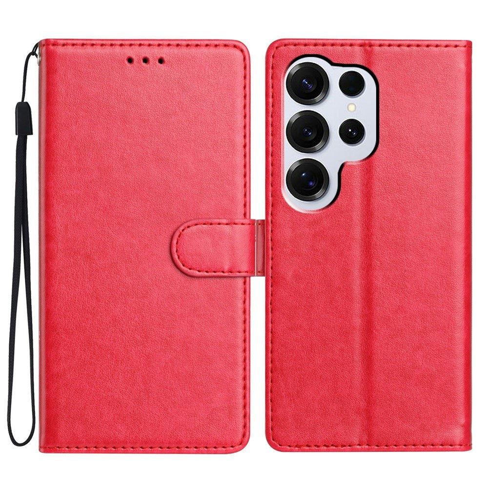 Samsung Galaxy S26 Ultra EIDERWOOD Kunstskinn Deksel med Stropp & Kortholder – Korallrød